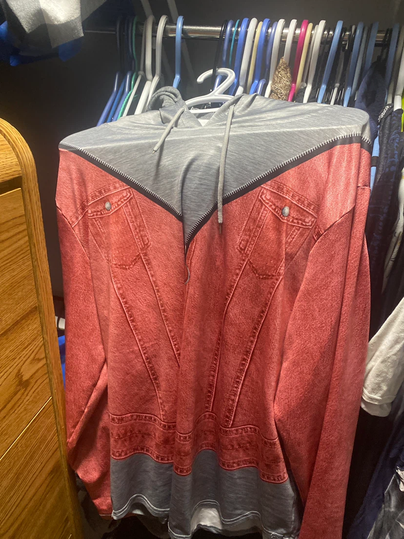 Graphic Print Hoodie Red and Grey