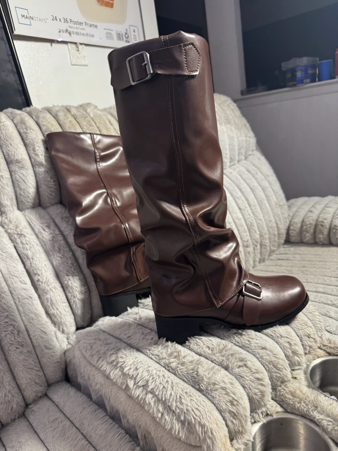 Brown Faux Leather Mid-Calf Boots EU 38 - photo 2