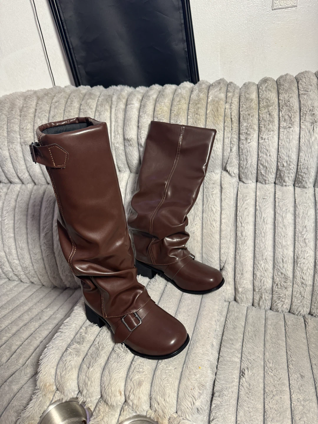 Brown Faux Leather Mid-Calf Boots EU 38 - photo 3