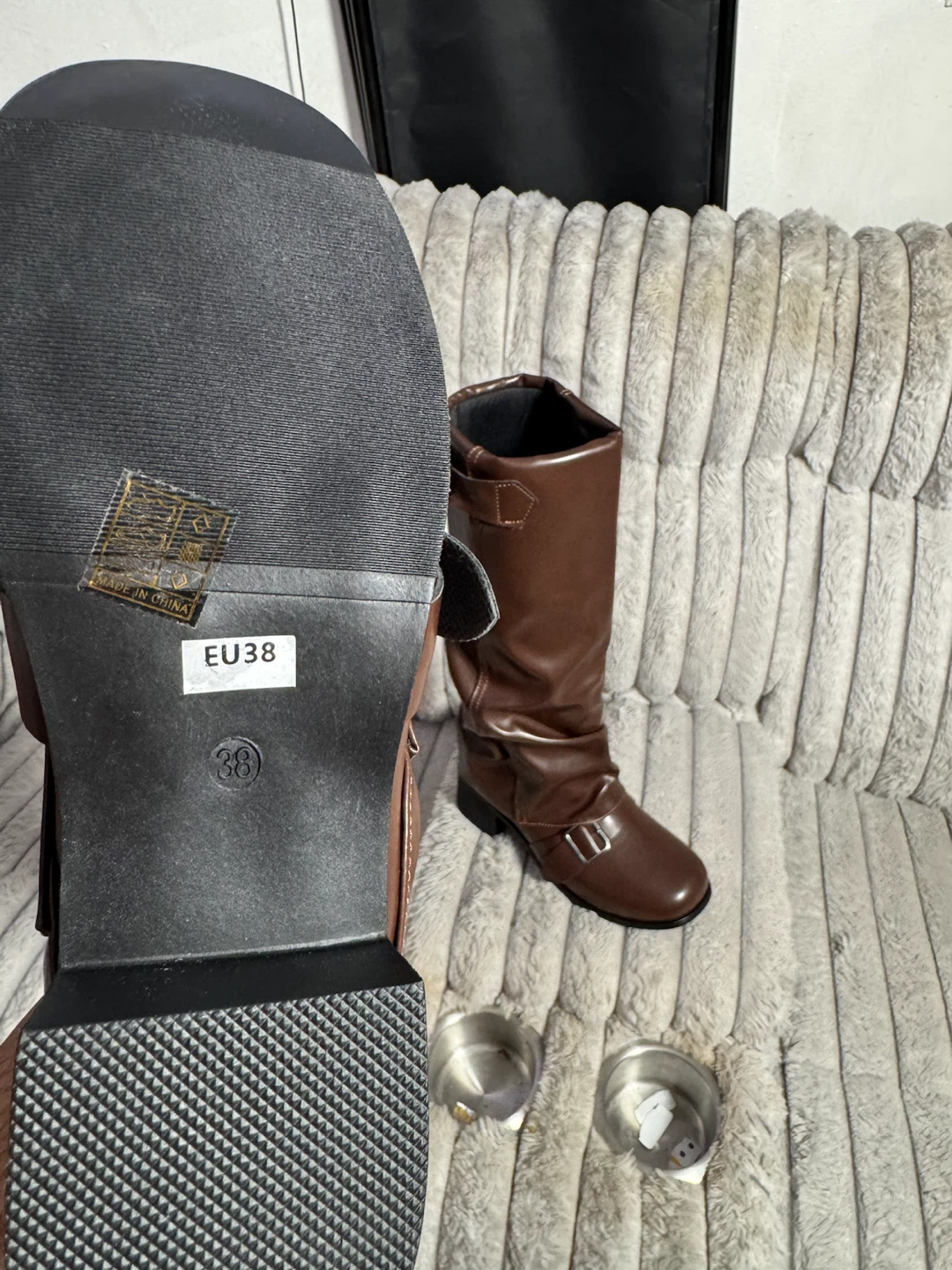Brown Faux Leather Mid-Calf Boots EU 38 - photo 4