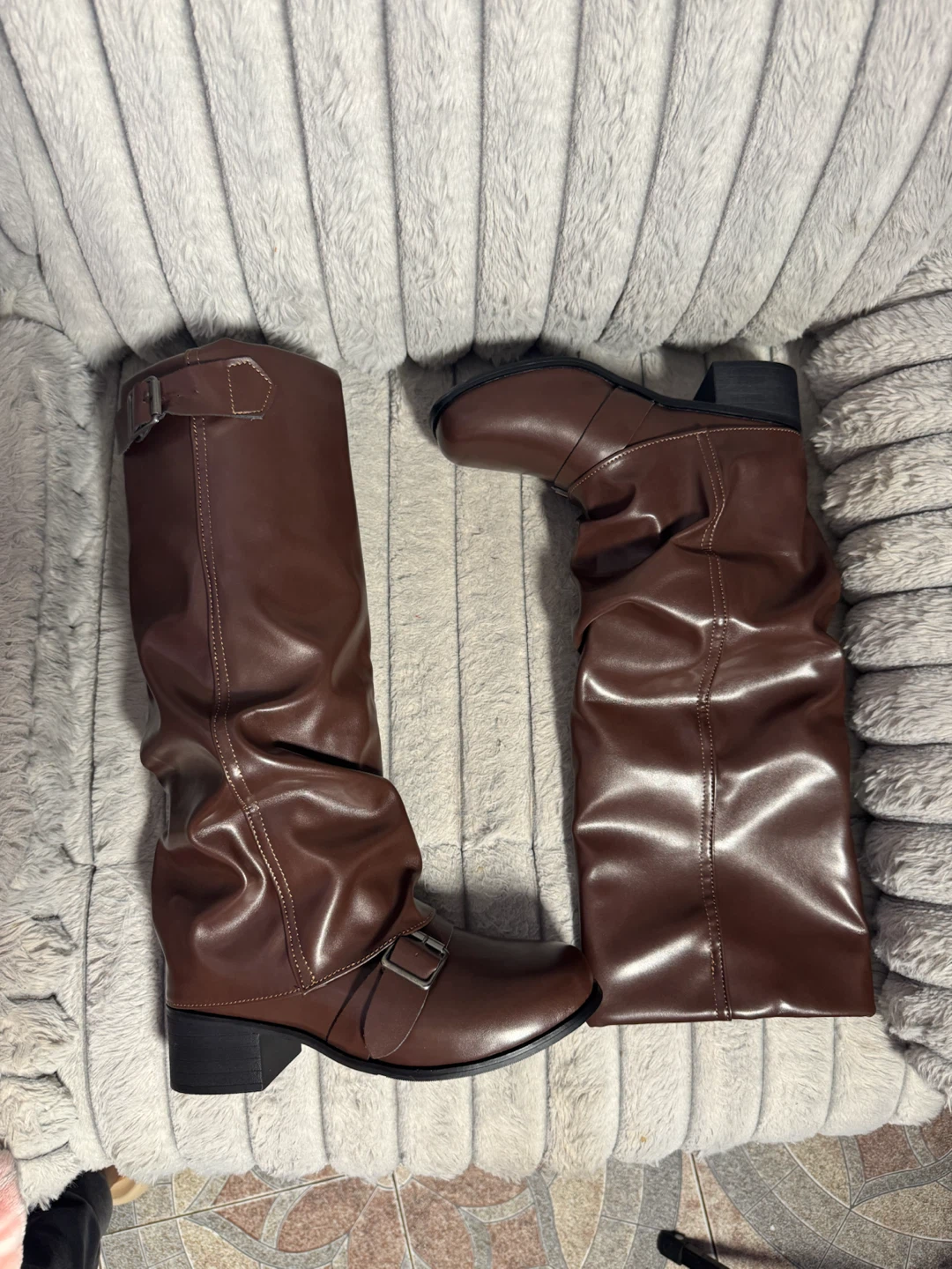 Brown Faux Leather Mid-Calf Boots EU 38 - photo 5