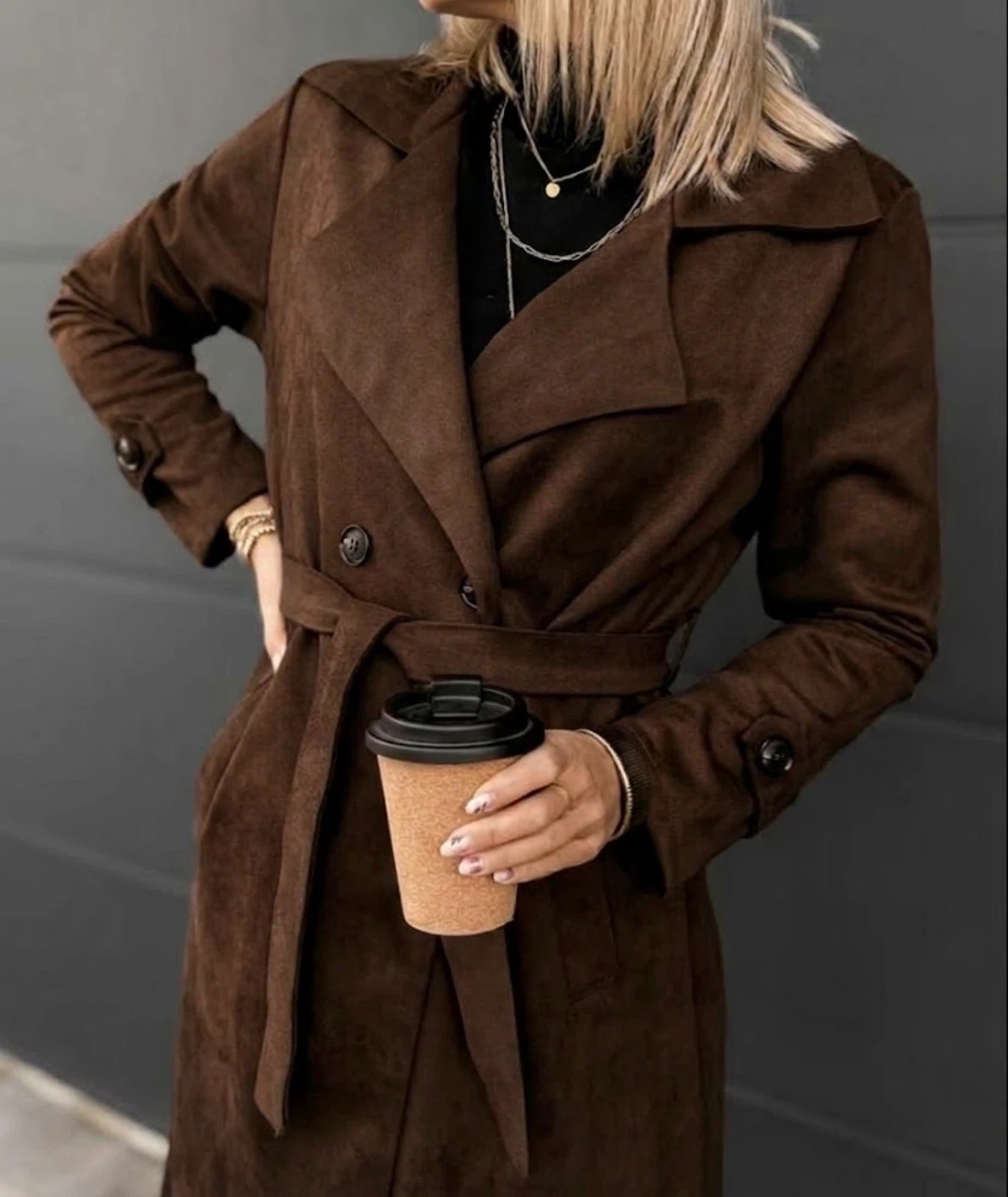 Brown Suede Trench Coat - photo 2
