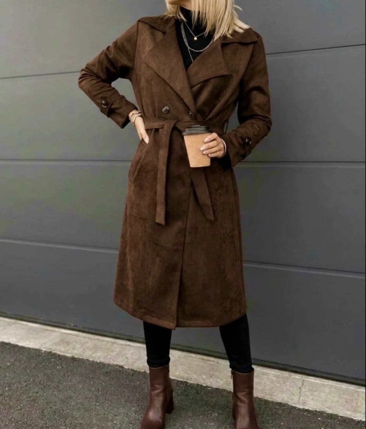 Brown Suede Trench Coat - photo 4