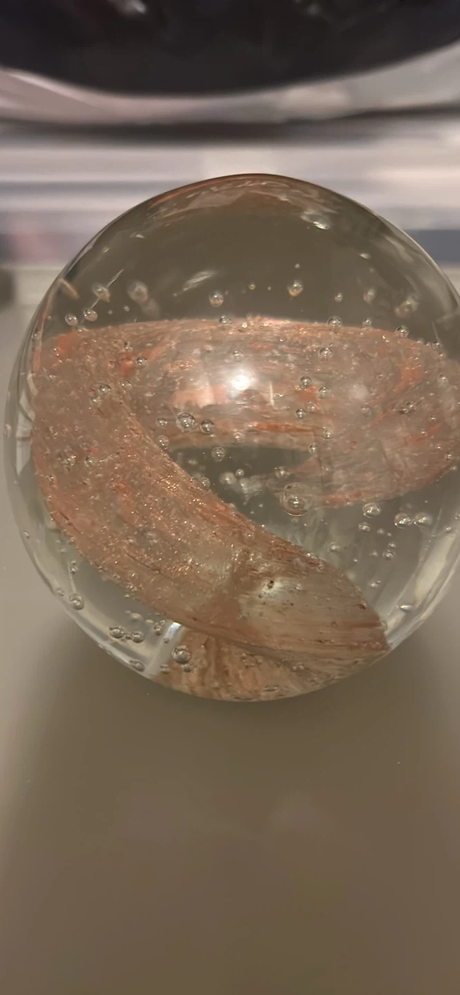 Clear Glass Paperweight with Copper Swirl