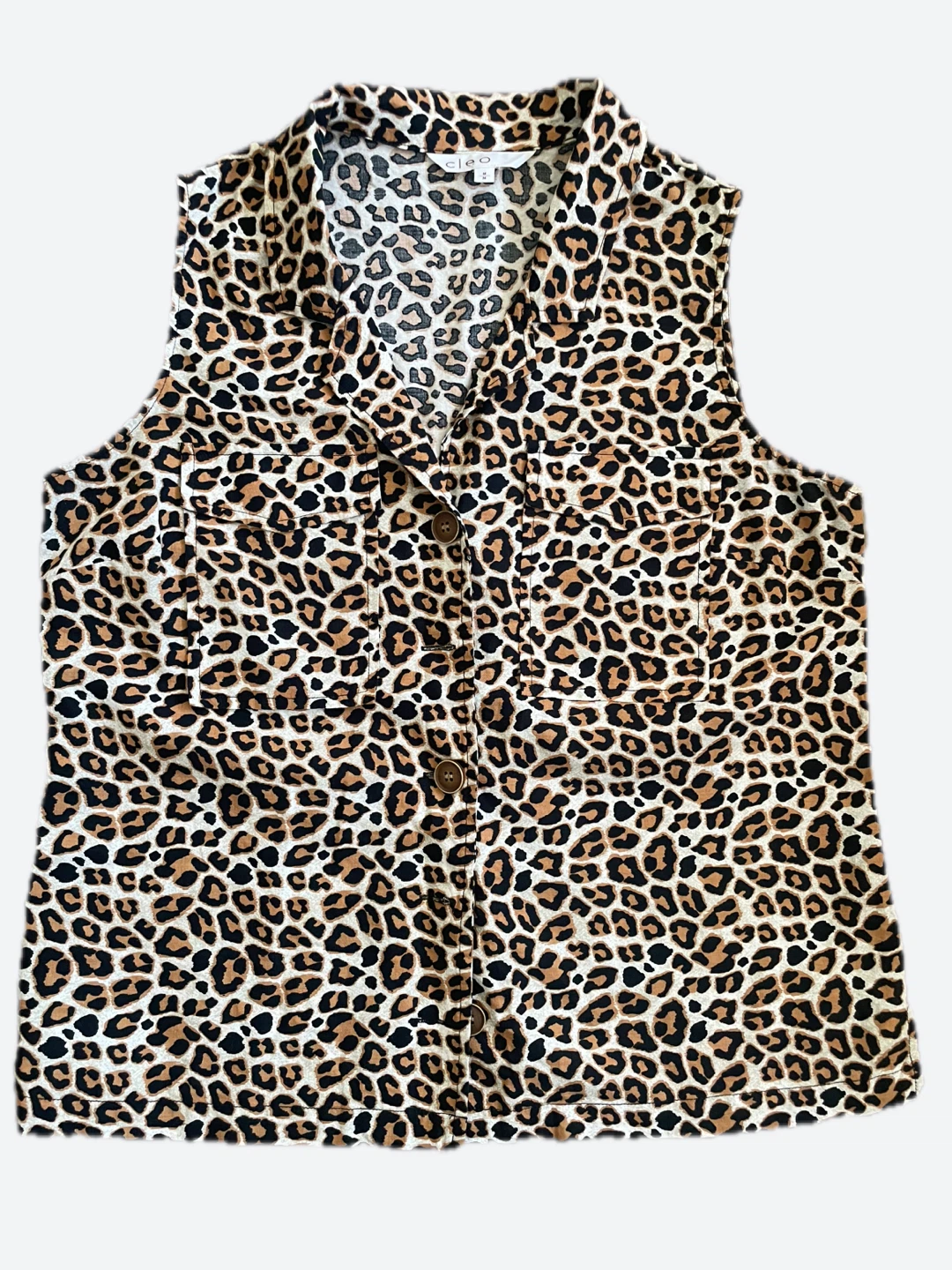 Cleo Leopard Print Button-Up Vest Size M