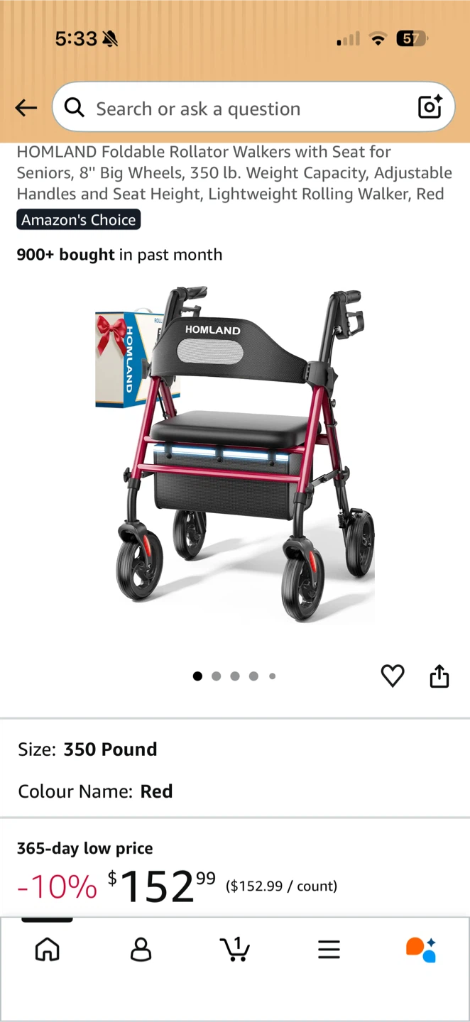 HOMLAND Foldable Rollator Walker with Seat