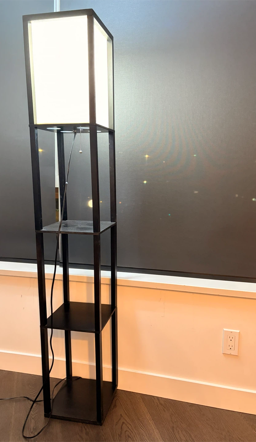 Black Floor Lamp with Shelves
