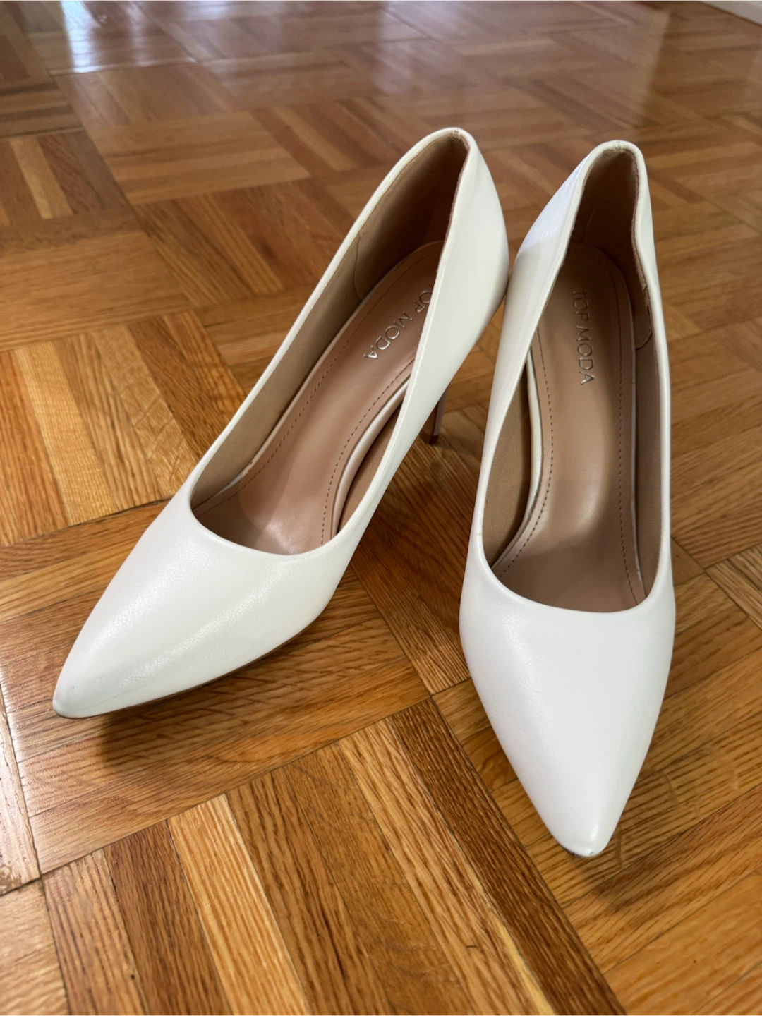 White Pointed Leather Heels Shoes