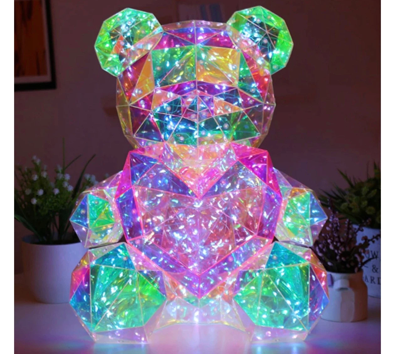 Geometric LED Iridescent Bear Lamp