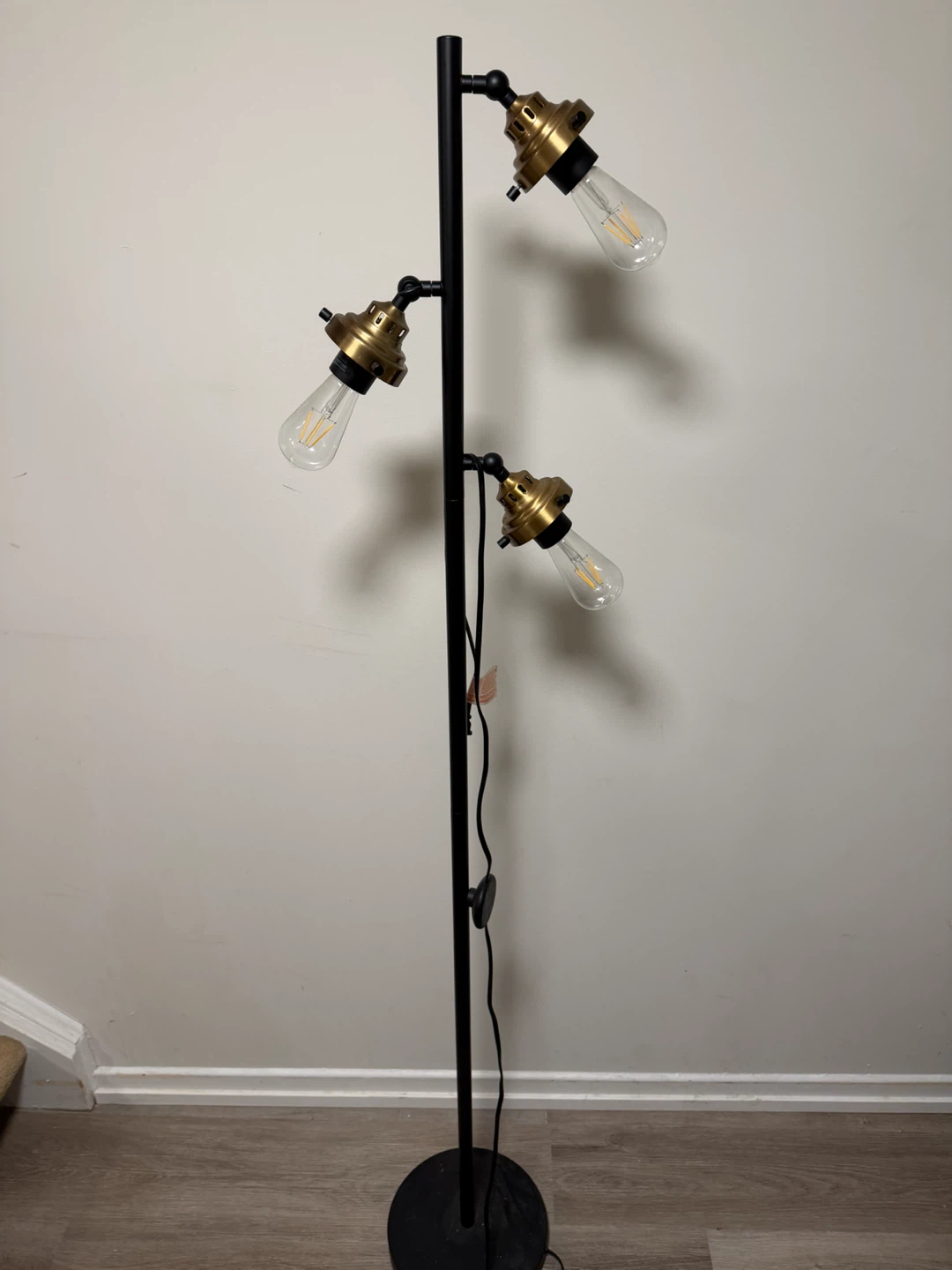 Industrial 3-Light Tree Floor Lamp Black and Brass