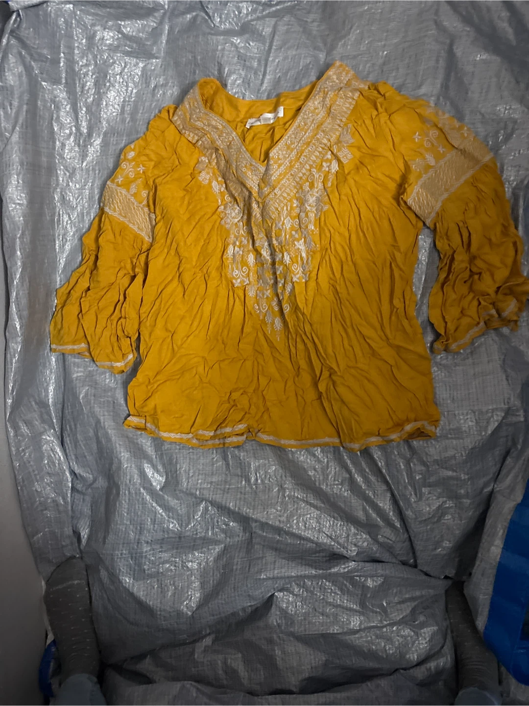 NWOT Chelsea & Theodore Mustard Embroidered Blouse