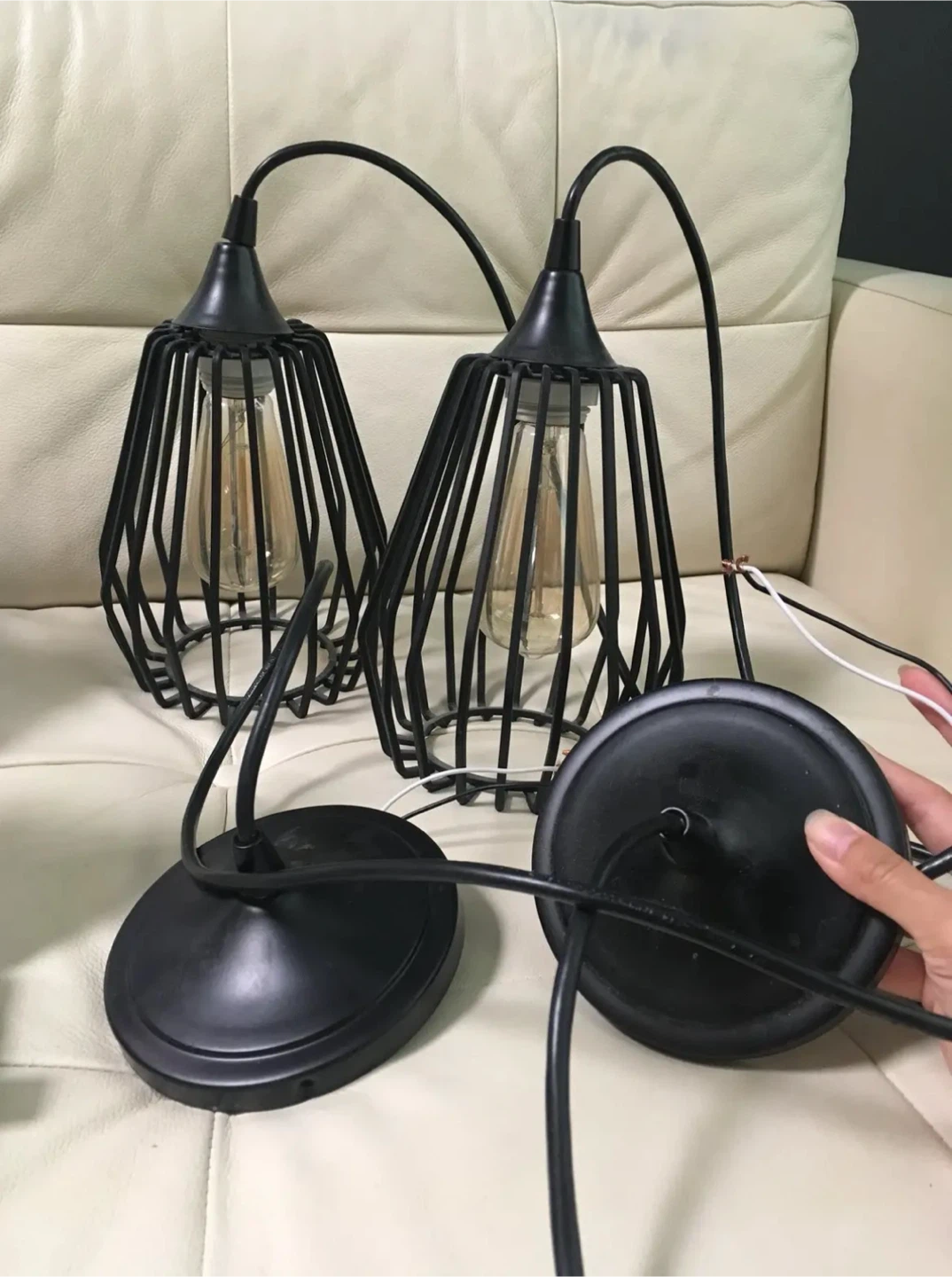 Set of 2 Industrial Cage Pendant Lights