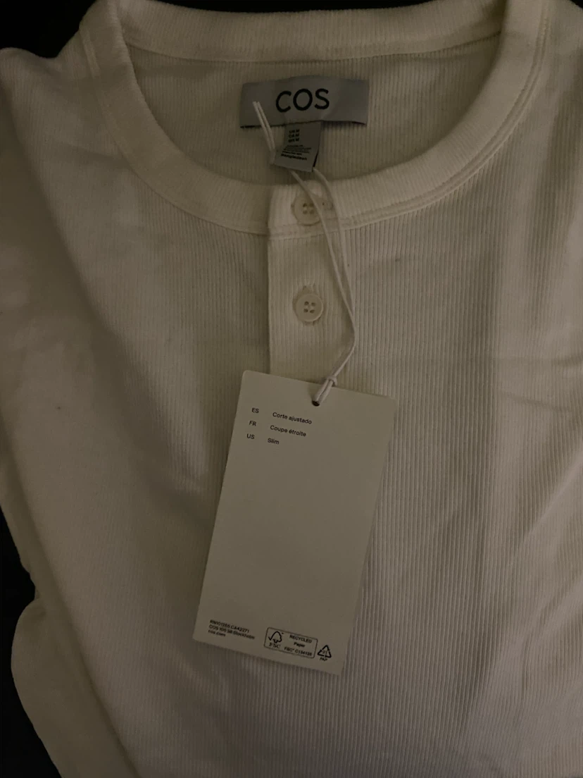 COS White Slim Fit Ribbed Henley Shirt
