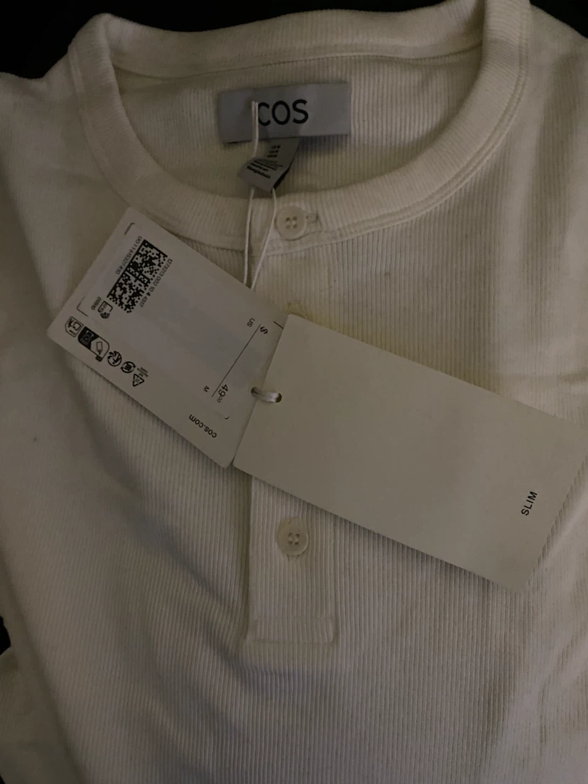 COS White Slim Fit Ribbed Henley Shirt - photo 2