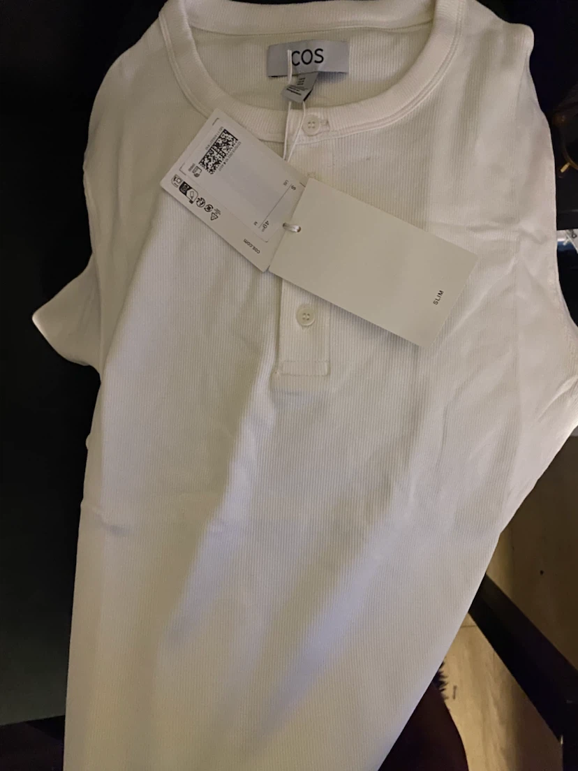 COS White Slim Fit Ribbed Henley Shirt - photo 3