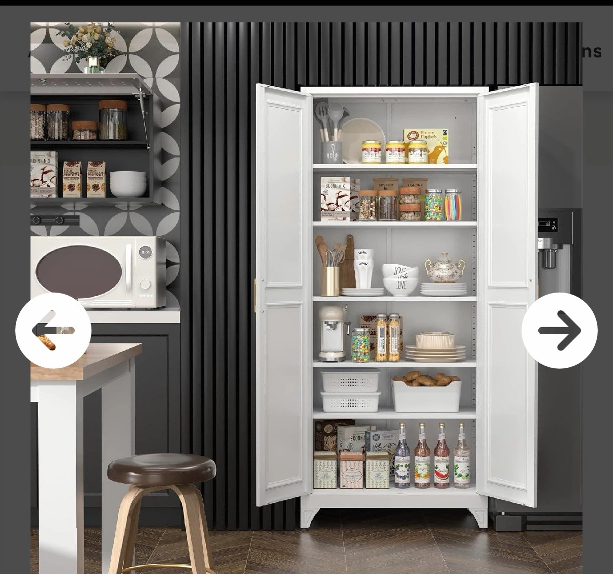 White Metal Storage Cabinet with 5 Adjustable Shelves