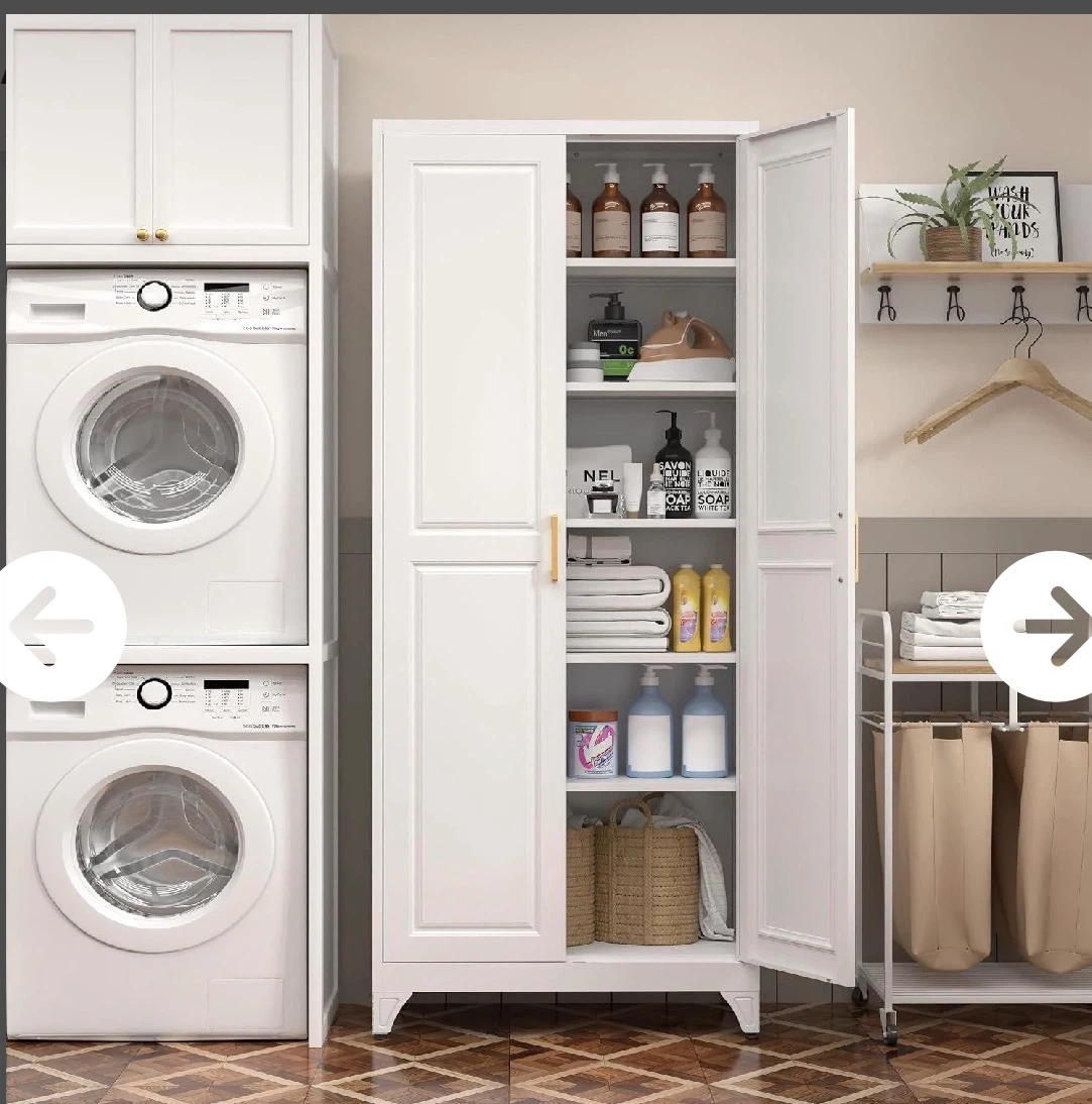 White Metal Storage Cabinet with 5 Adjustable Shelves - photo 2
