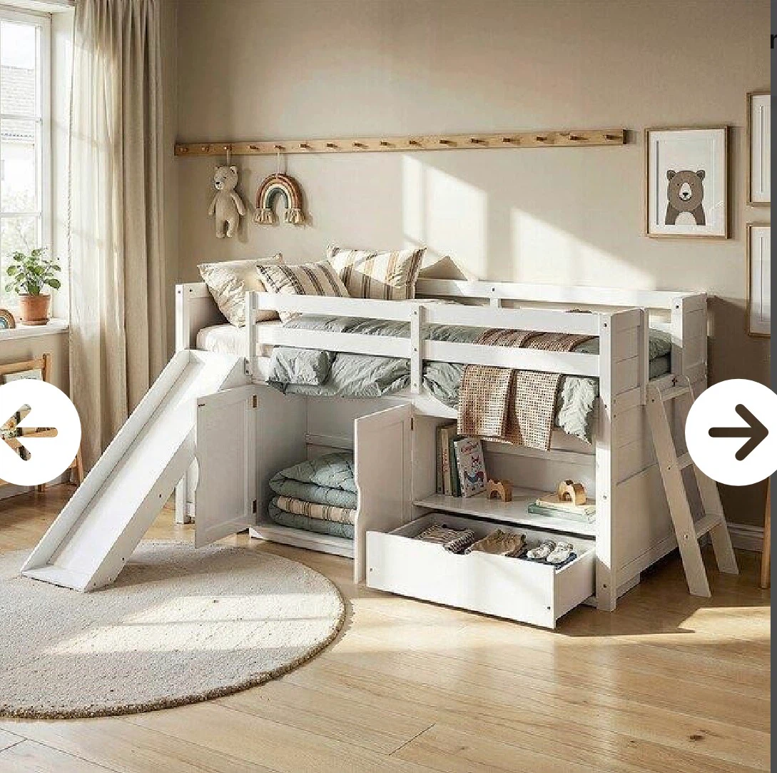 White Kids Loft Bed with Slide and Storage - photo 3
