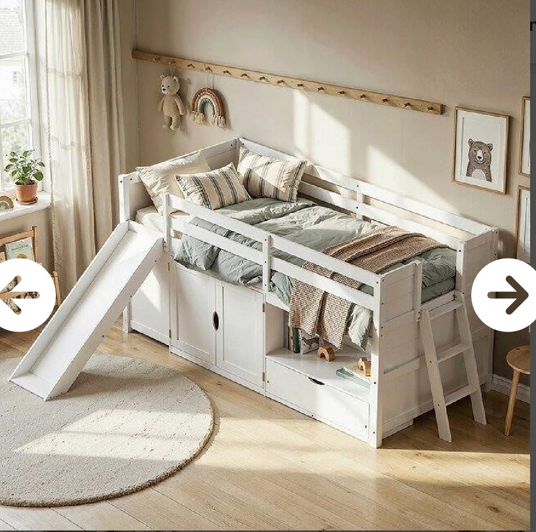 White Kids Loft Bed with Slide and Storage - photo 4