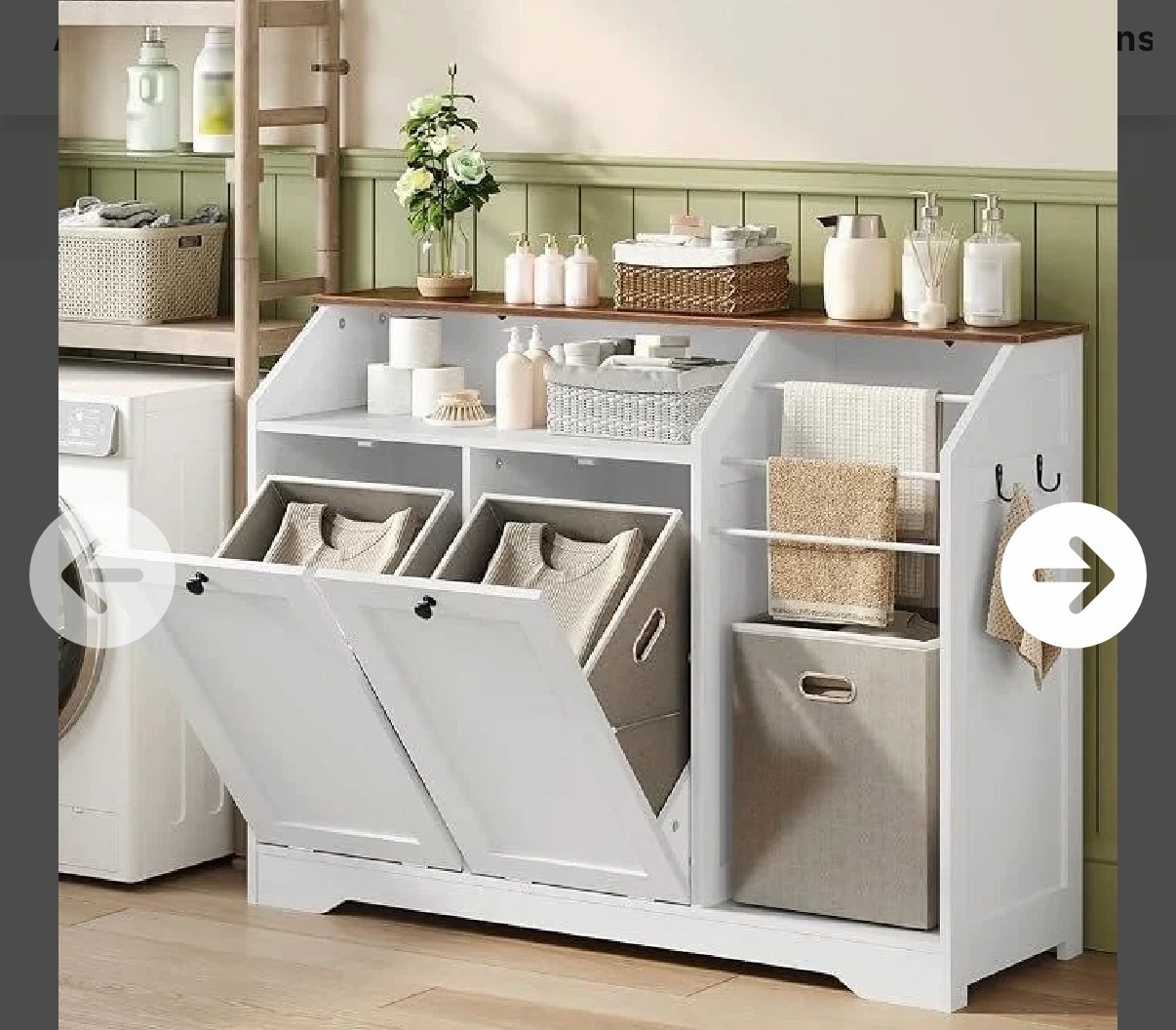 White Laundry Hamper Cabinet with Storage Shelves