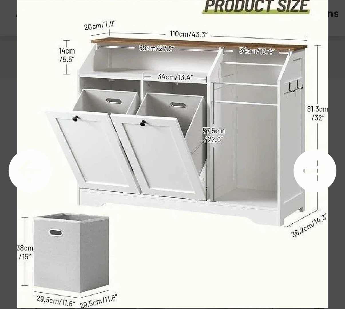 White Laundry Hamper Cabinet with Storage Shelves - photo 2
