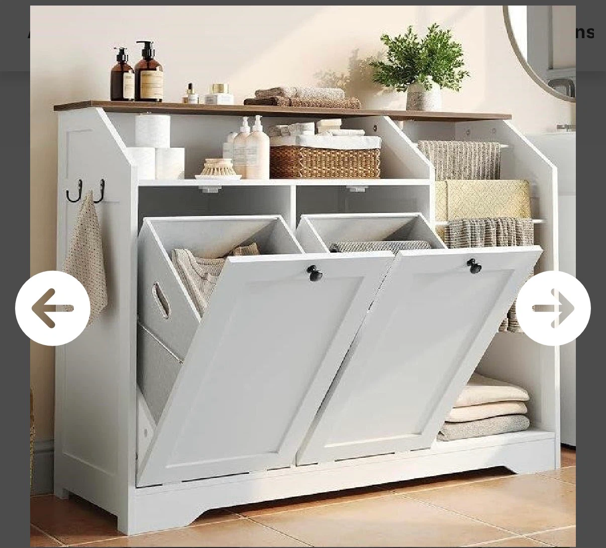 White Laundry Hamper Cabinet with Storage Shelves - photo 3