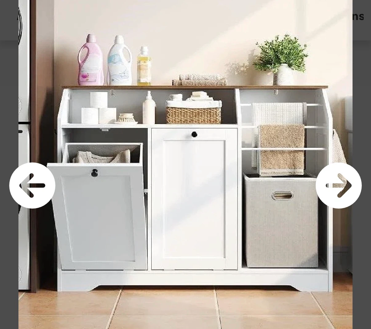White Laundry Hamper Cabinet with Storage Shelves - photo 4