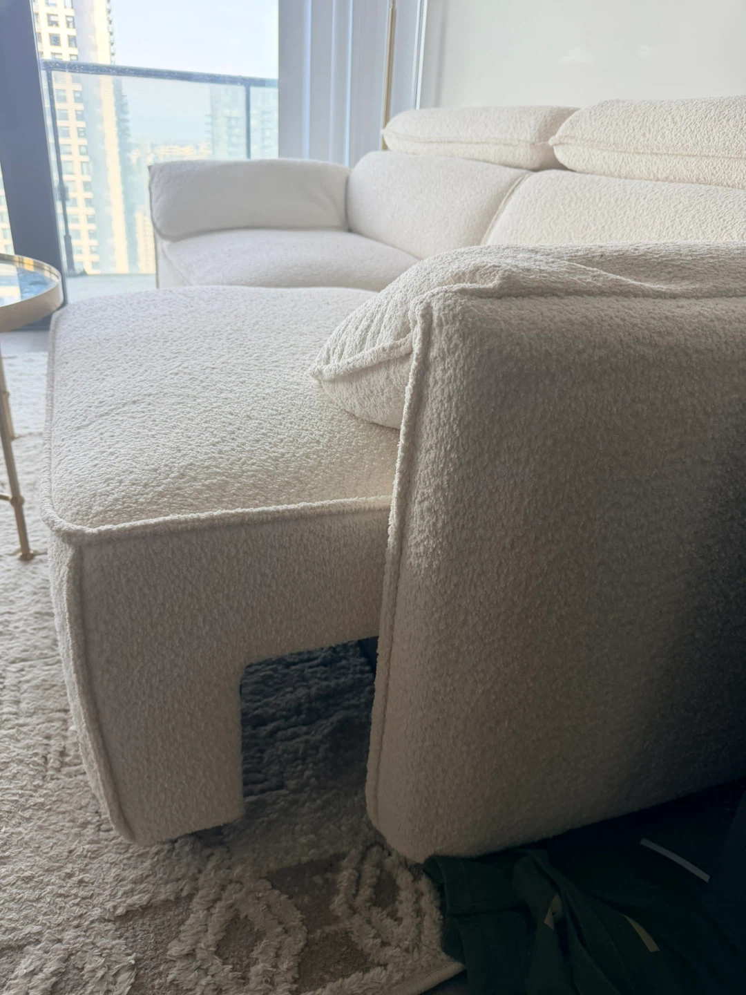 Structure Off-White Bouclé Sofa bed and ikea coffee table - photo 2