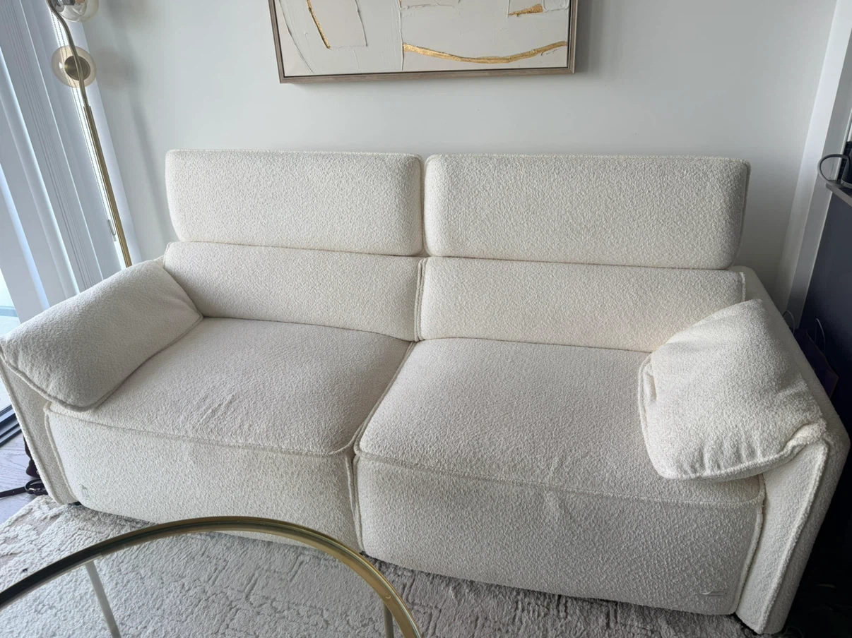 Structure Off-White Bouclé Sofa bed and ikea coffee table - photo 4