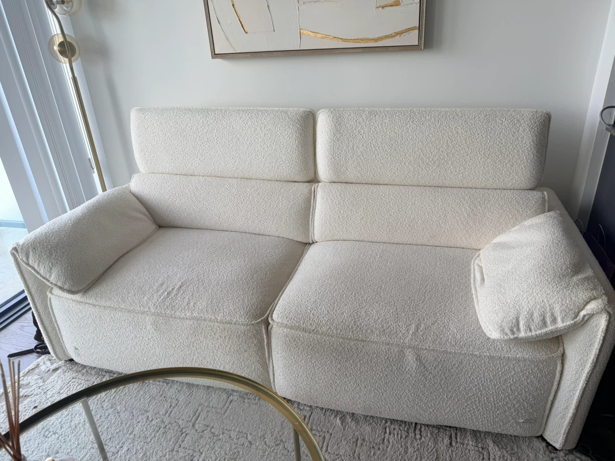 Structure Off-White Bouclé Sofa bed and ikea coffee table - photo 5