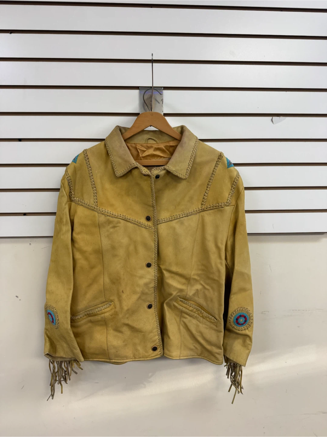 Vintage Western Leather Jacket with Beaded Details