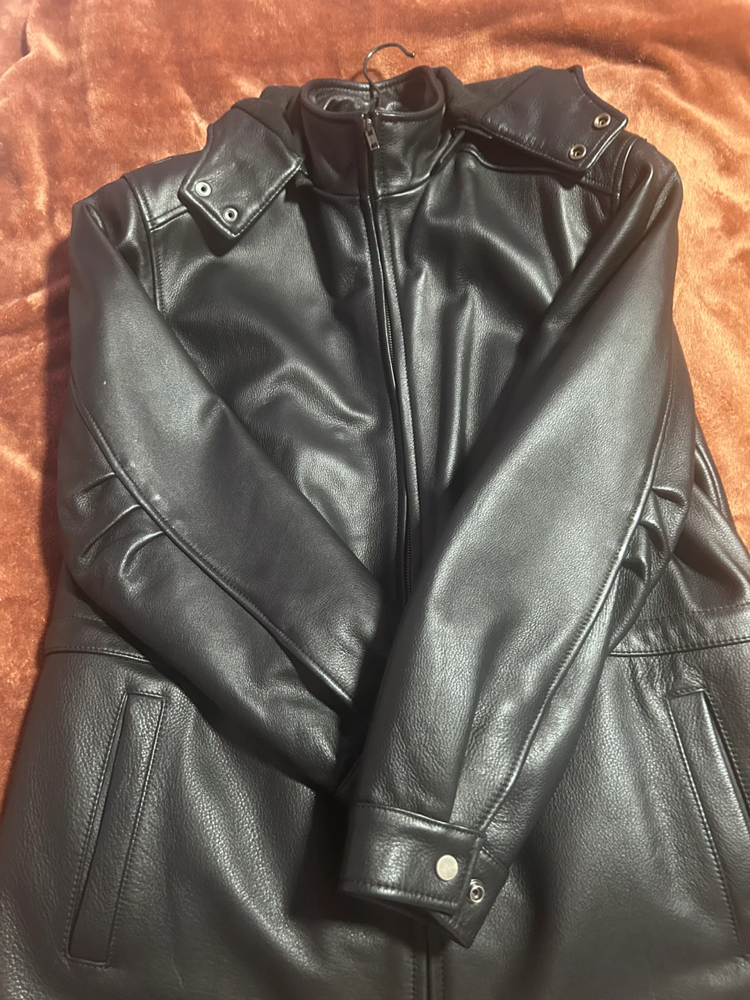 Danier black leather jacket with hood