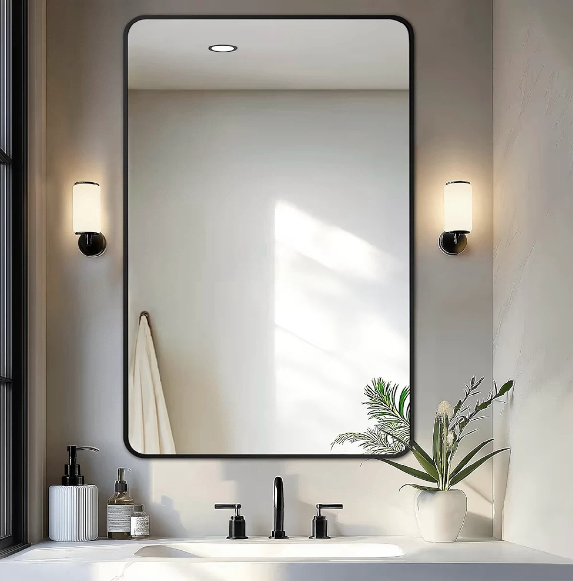 Delma 40x28" Framed Bathroom Mirror, Rectangular Black