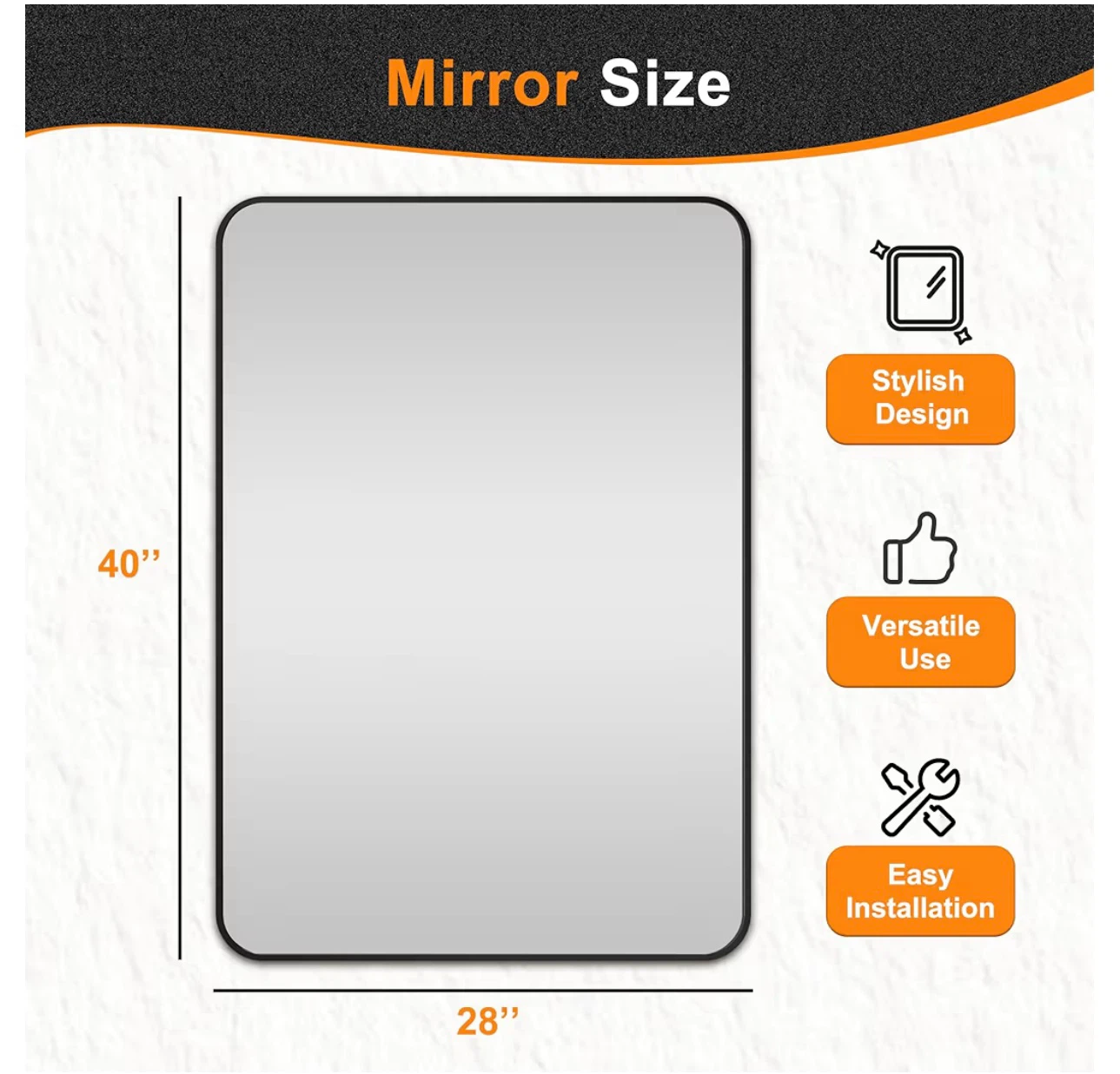 Delma 40x28" Framed Bathroom Mirror, Rectangular Black - photo 2