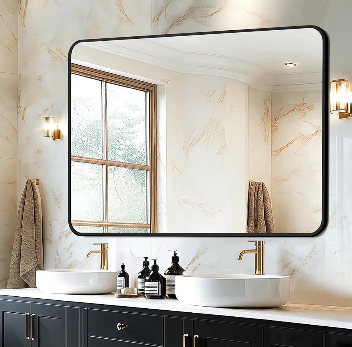 Delma 40x28" Framed Bathroom Mirror, Rectangular Black - photo 4