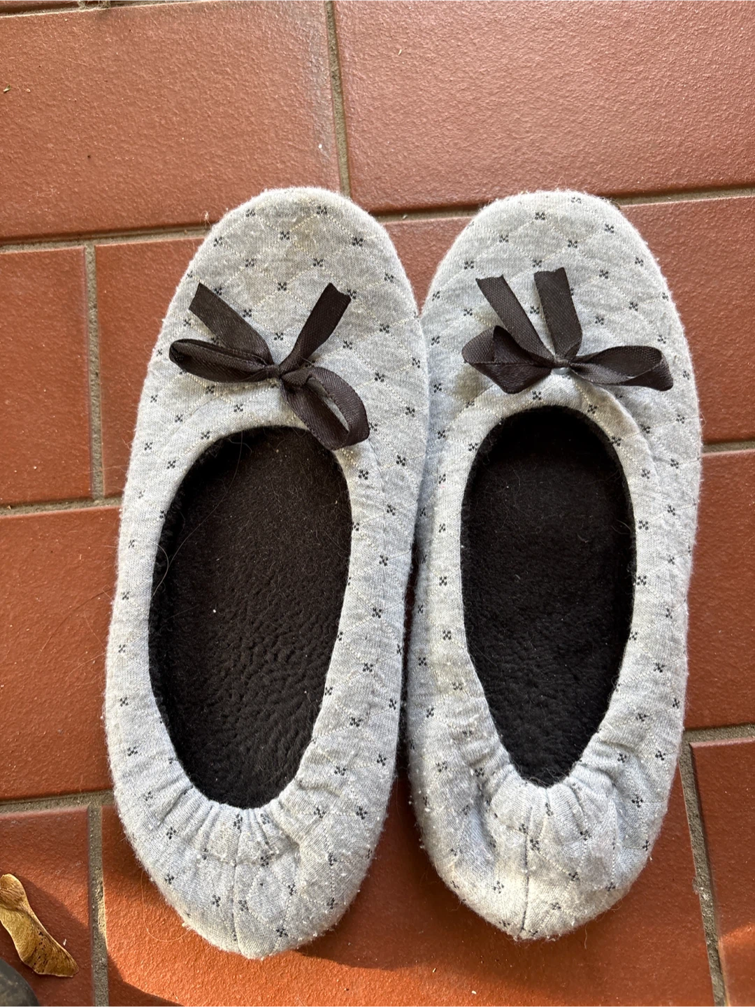Grey Quilted Ballet Slippers