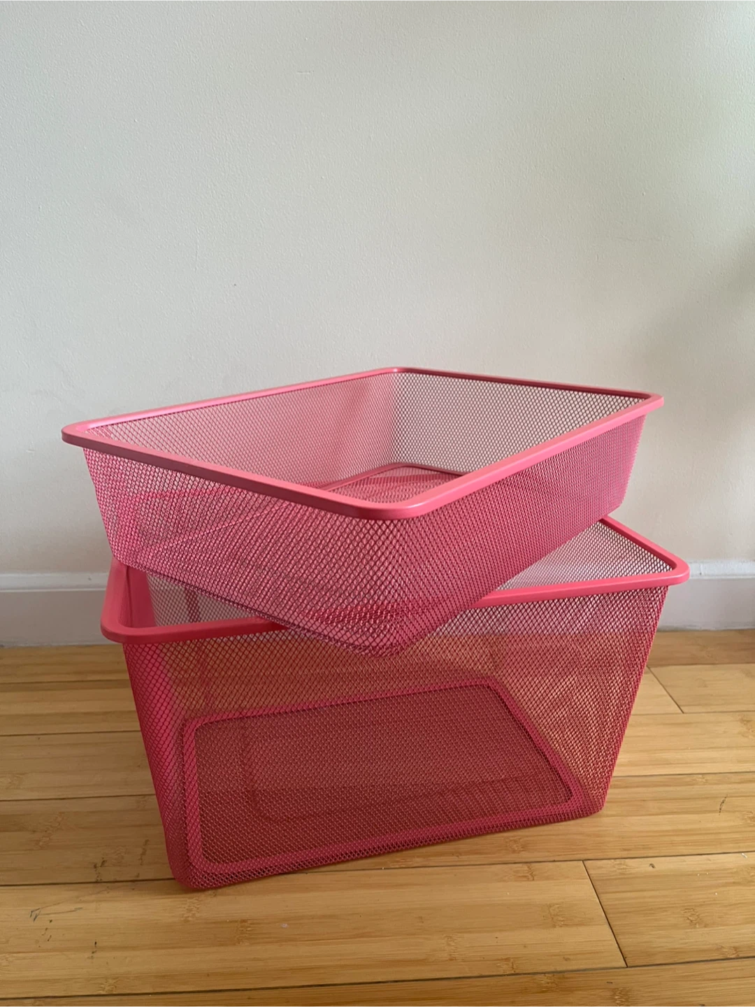 Two Pink Mesh Storage Bins