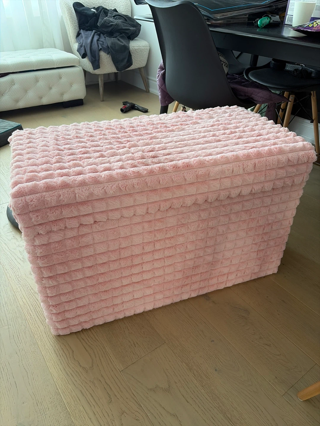 Pink Faux Fur Storage Ottoman