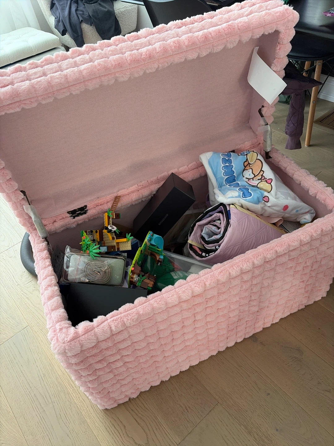 Pink Faux Fur Storage Ottoman - photo 2