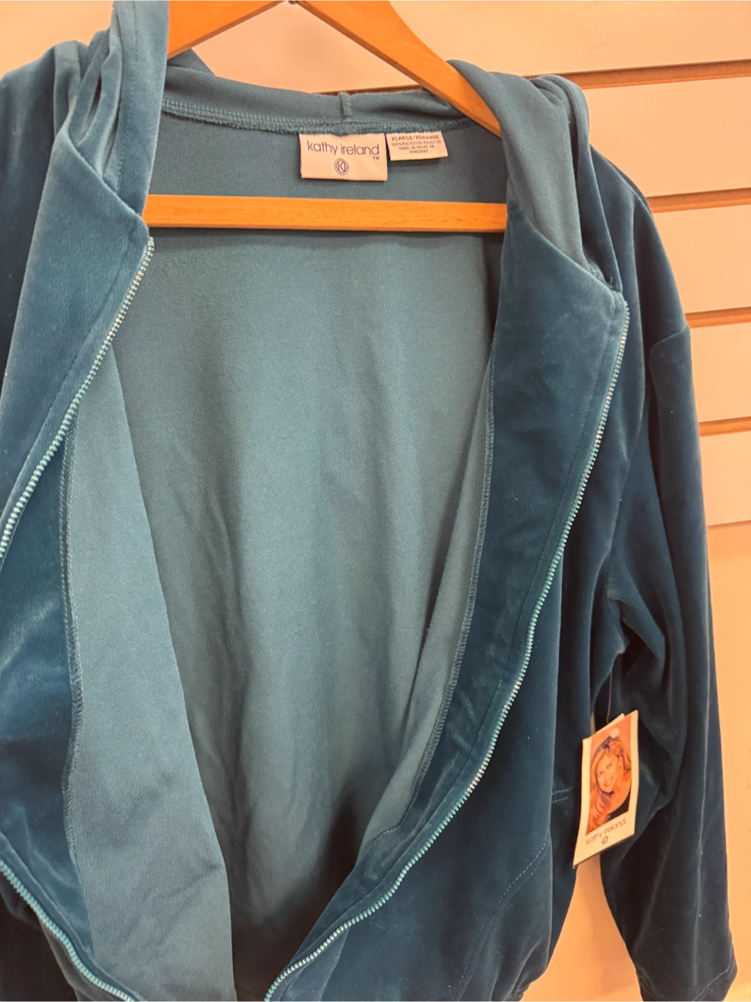 Kathy Ireland Velour Zip-Up Hoodie Blue XL - photo 3