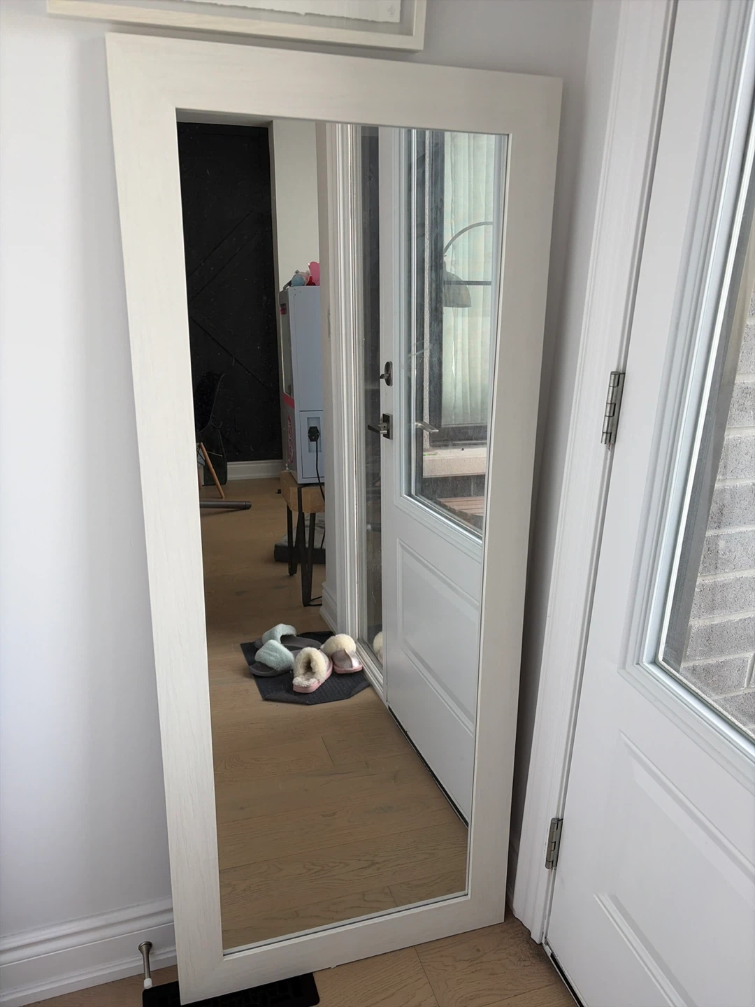 Full-Length Floor Mirror with White Wood-Grain Frame