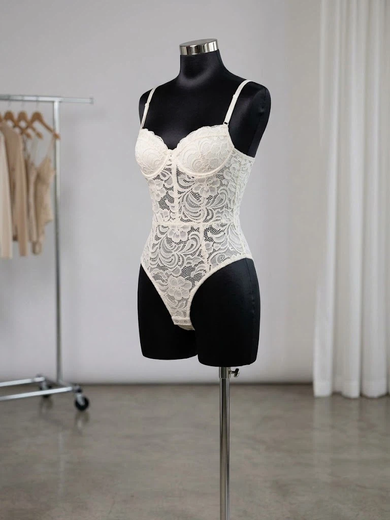 White Lace Teddy Bodysuit with Bow Detail
