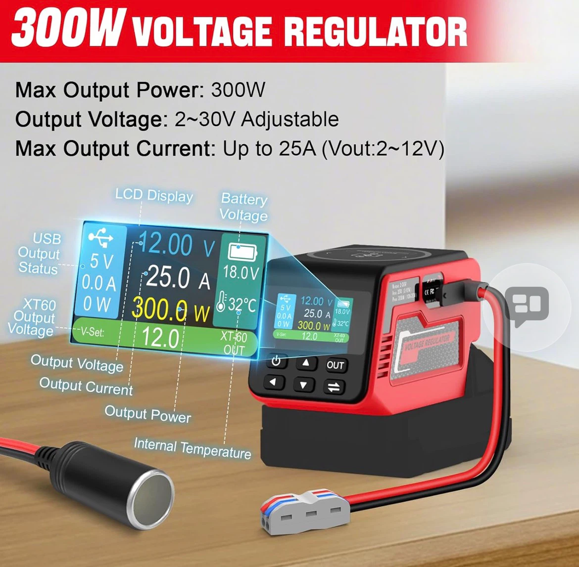 300W Voltage Regulator for Milwaukee 18V Batteries - photo 3