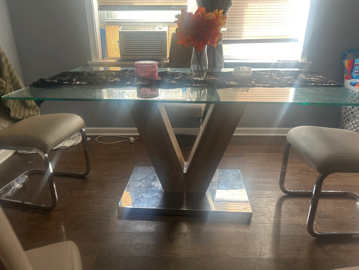 Glass Top Dining Table with 6 Chairs