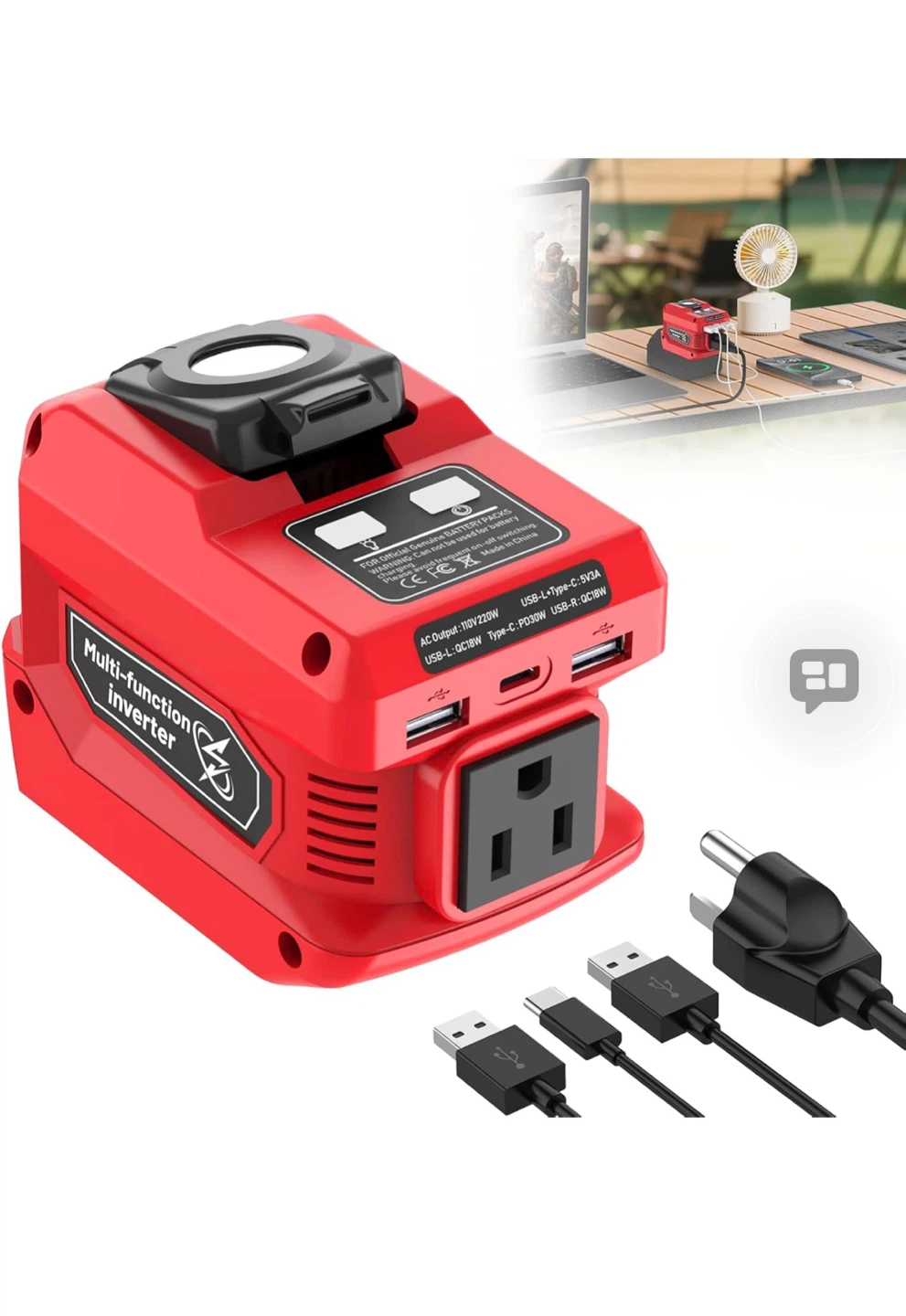 Portable 220W Power Inverter for Milwaukee 18V Battery