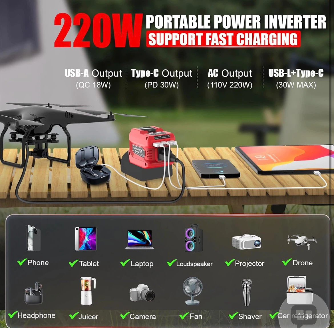 Portable 220W Power Inverter for Milwaukee 18V Battery - photo 3
