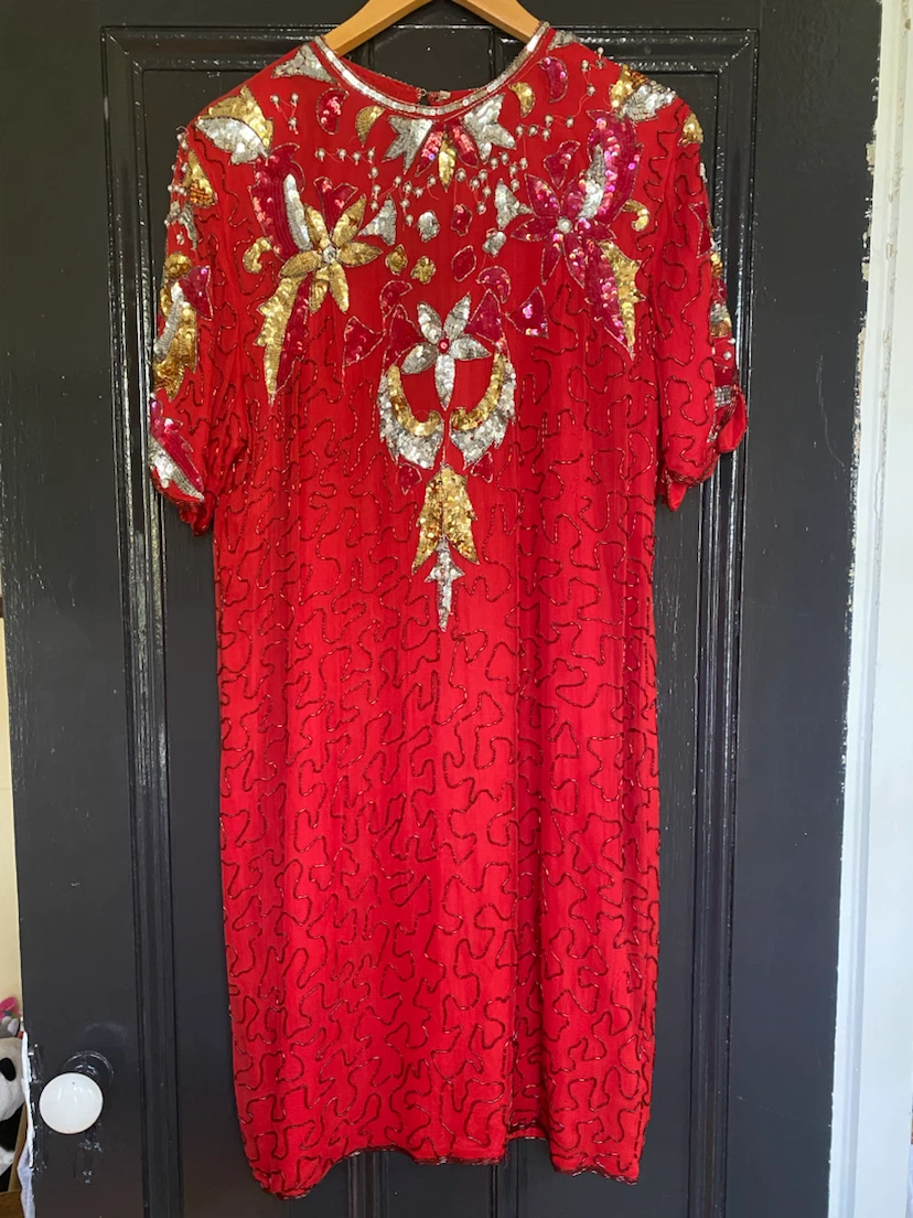 Red Vintage Beaded Sequin Dress