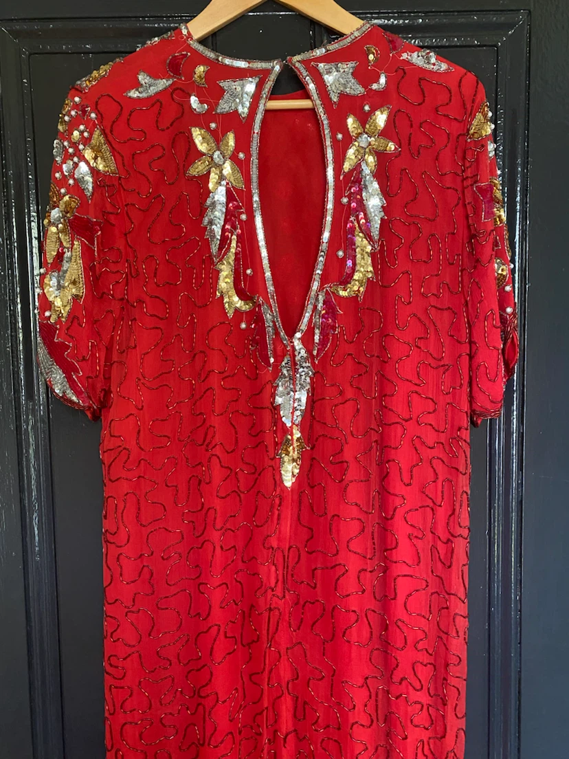 Red Vintage Beaded Sequin Dress - photo 3