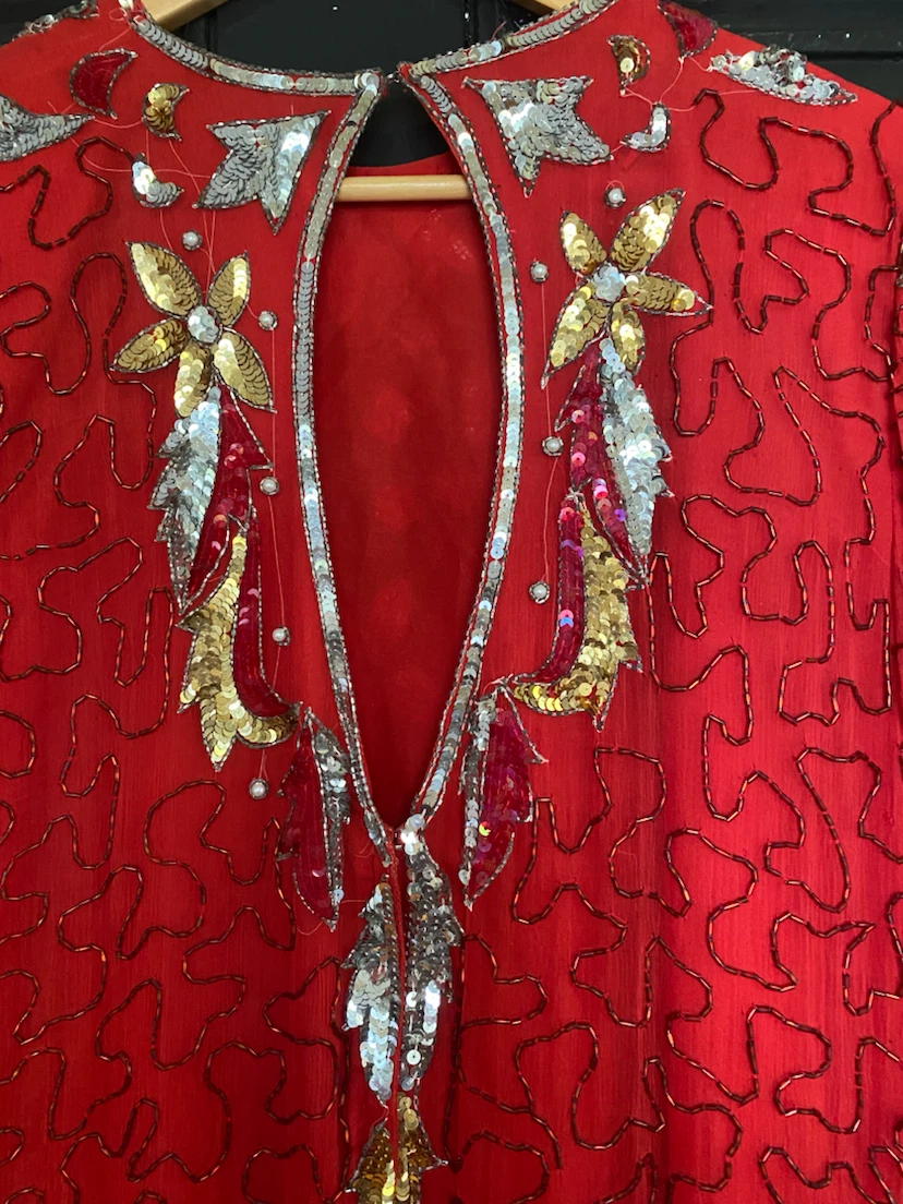 Red Vintage Beaded Sequin Dress - photo 4