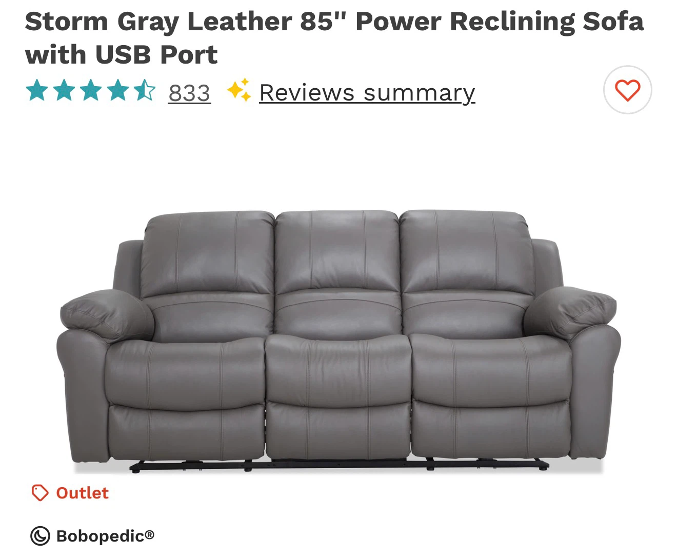 Bobopedic Power Reclining Sofa with matching arm chair - photo 5
